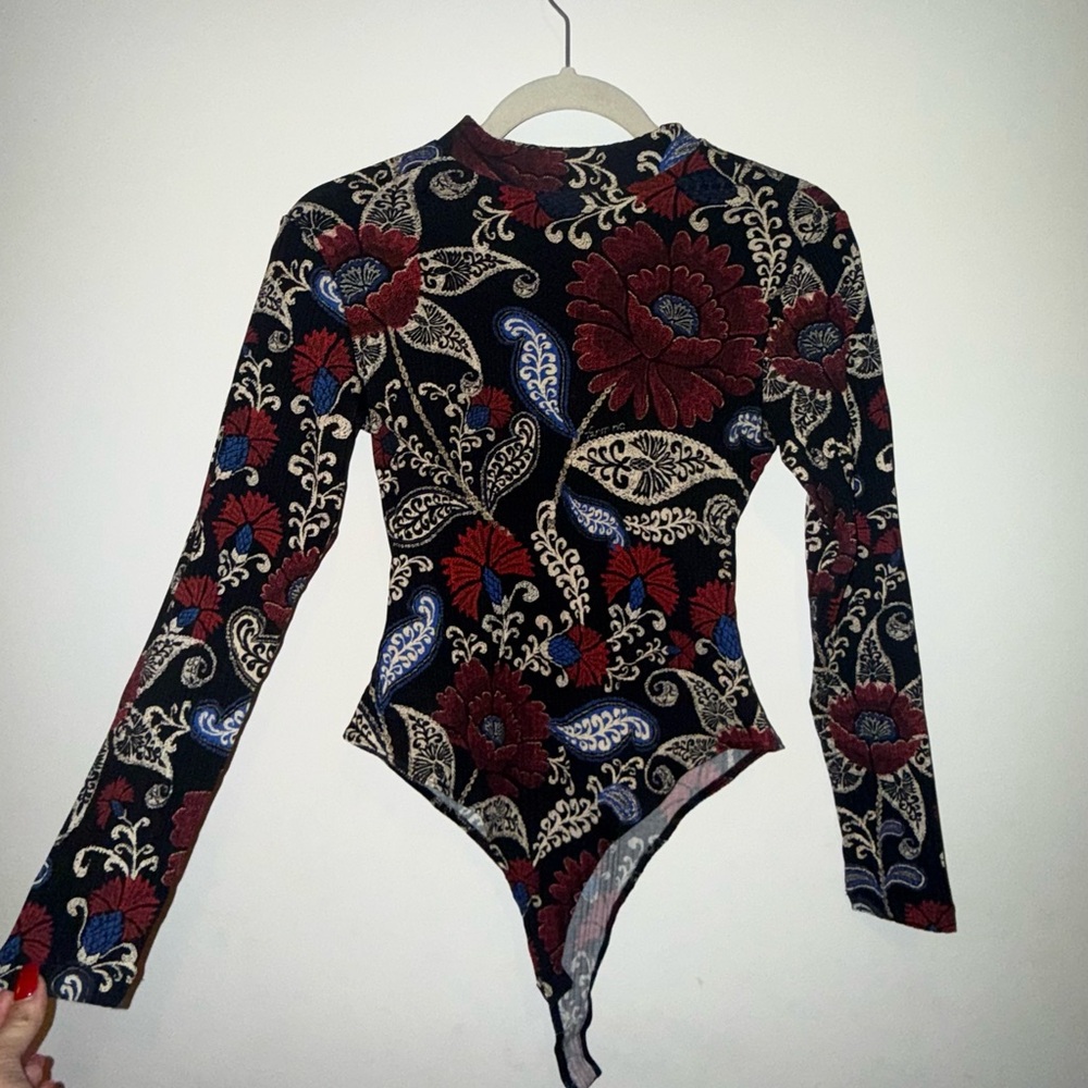 FARM Rio Black Valentina High Neck Long Sleeve Jersey Bodysuit